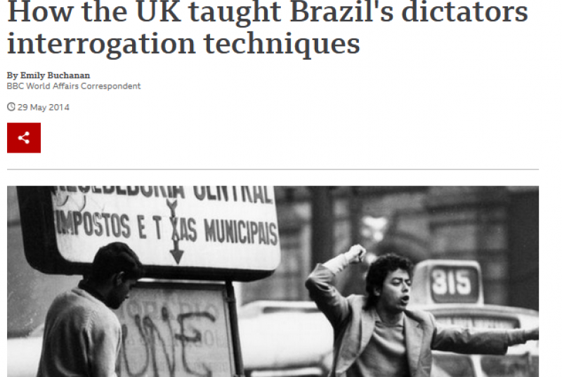 An image of a BBC article with the headline 'How the UK taught Brazil's dictators interrogation techniques.'