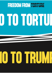 No to torture, no to Trump protest banner 