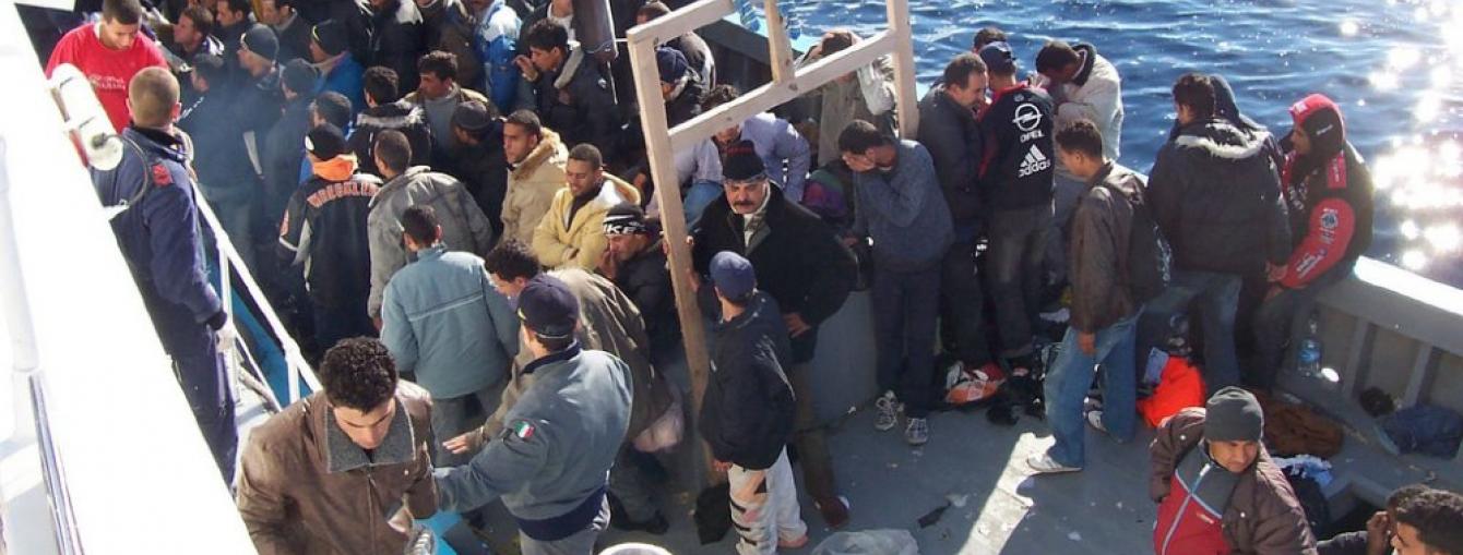 Migrants at Sicily in the Mediterranean Sea