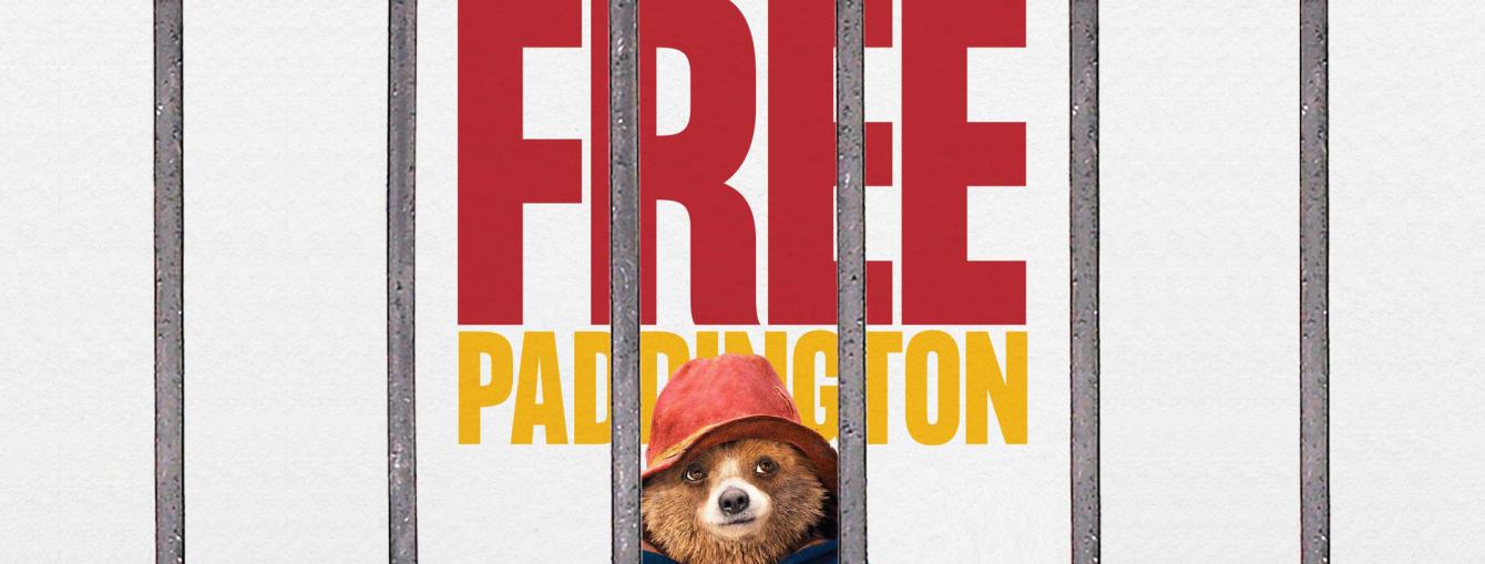 Paddington Bear behind bars graphic with the words FREE PADDINGTON behind.