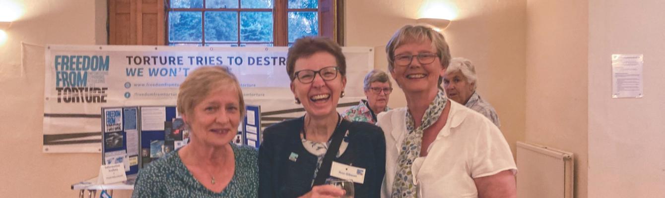 Three older women having a good time
