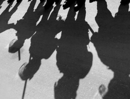 Shadows of policemen