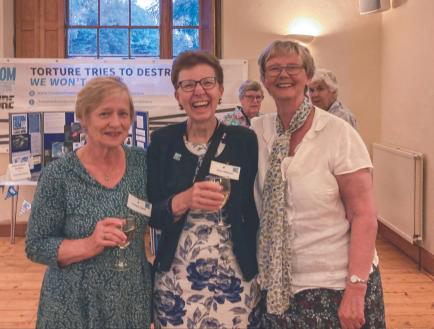 Three older women having a good time