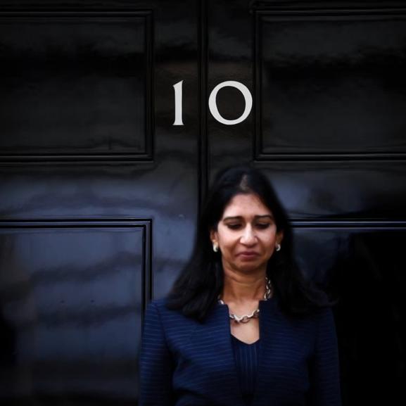 Suella Braverman outside Downing Street