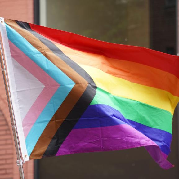pride flag waving in the wind