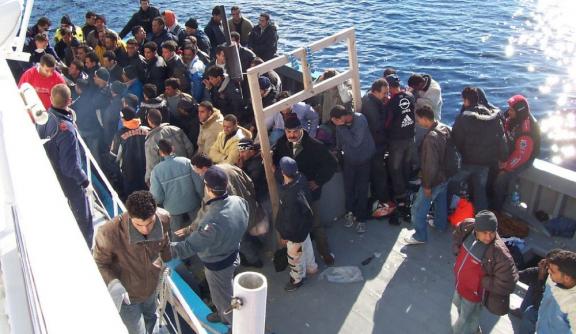 Migrants at Sicily in the Mediterranean Sea