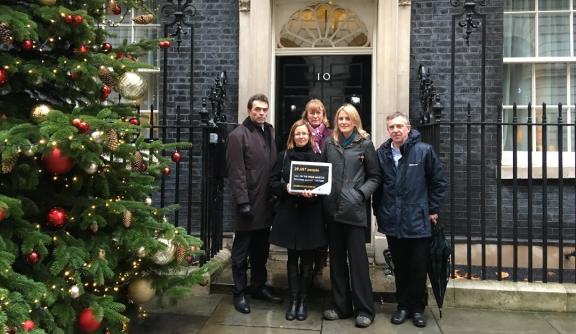 Freedom from Torture outside No. 10 Downing Street, handing in a petition calling on Prime Minister Theresa May to reaffirm the UK’s commitment to the ban on torture