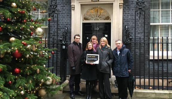 Freedom from Torture outside No. 10 Downing Street, handing in a petition calling on Prime Minister Theresa May to reaffirm the UK’s commitment to the ban on torture