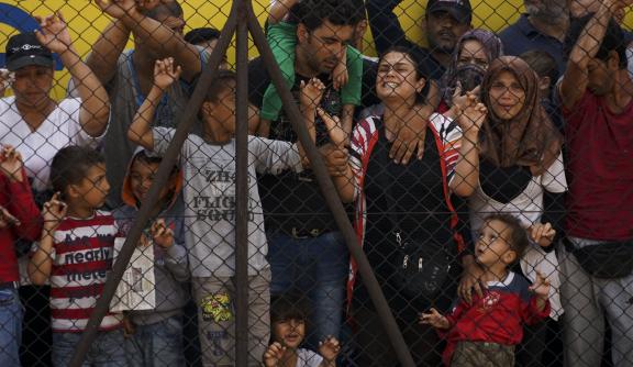 Women and children Syrian refugees striking in Budapest