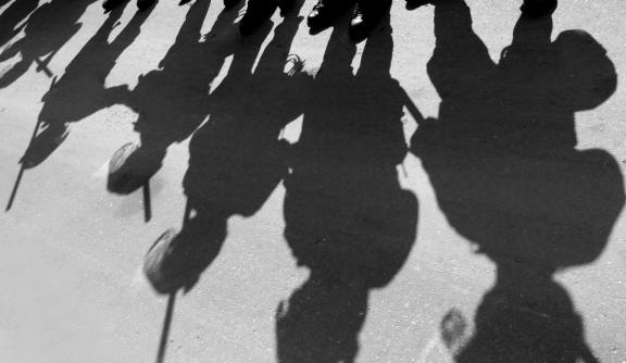 Shadows of policemen